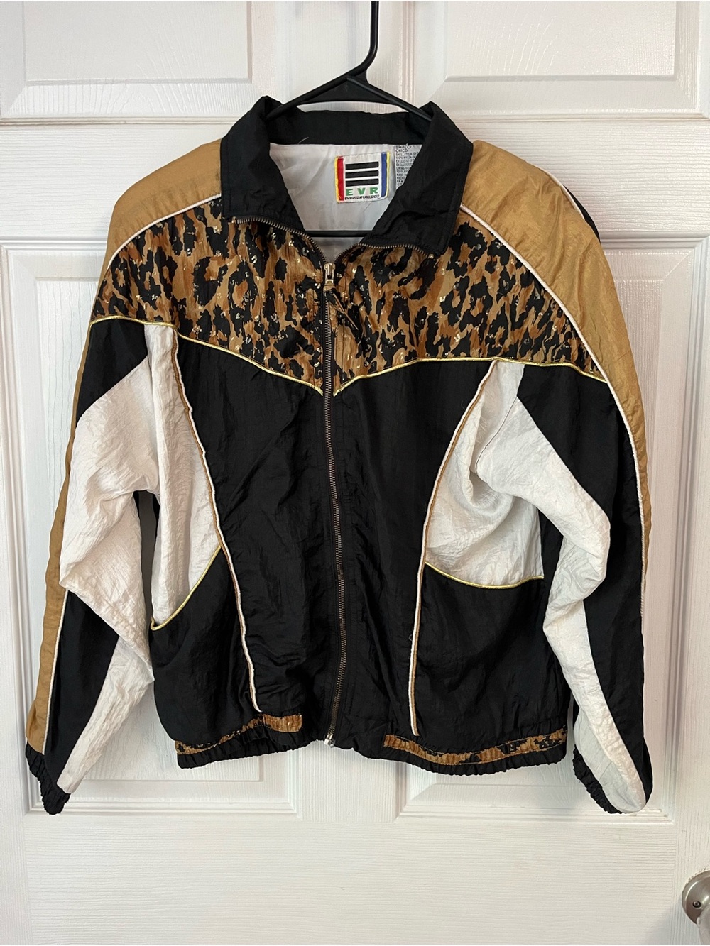 Black & Camel Leopard-Accent Windbreaker Jacket